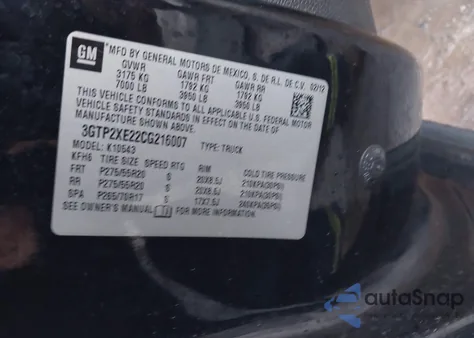 2012 GMC Sierra 1500 Denali z USA, uszkodzony, nr VIN 3GTP2XE22CG216007